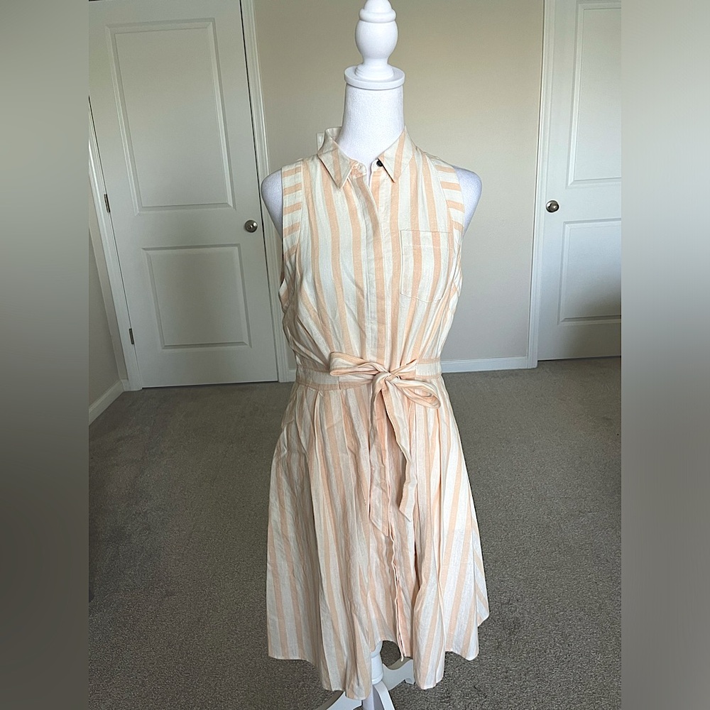 NWOT Anthropologie Billie Sleeveless Shirt Dress Size 8 Colors White and Peach